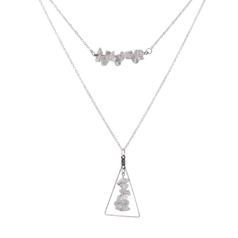 Crystal Quartz Bar and Triangle Pendant Necklace Set
