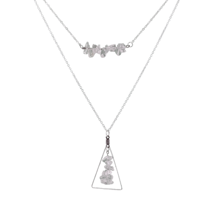 Crystal Quartz Bar and Triangle Pendant Necklace Set