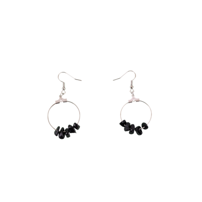 Black Agate Circle Hoop Earrings