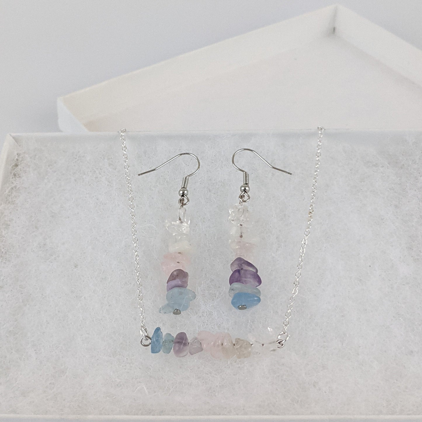 Good Vibes: Love and Healing Bar Necklace and Dangle Earring Set