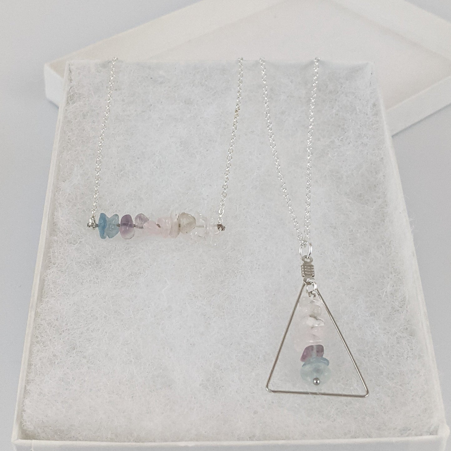 Good Vibes: Love and Healing Bar and Triangle Pendant Necklace Set