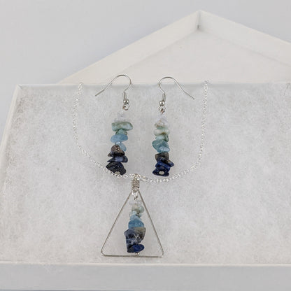 Good Vibes: Harmony and Gratitude Triangle Pendant and Dangle Earrings Set