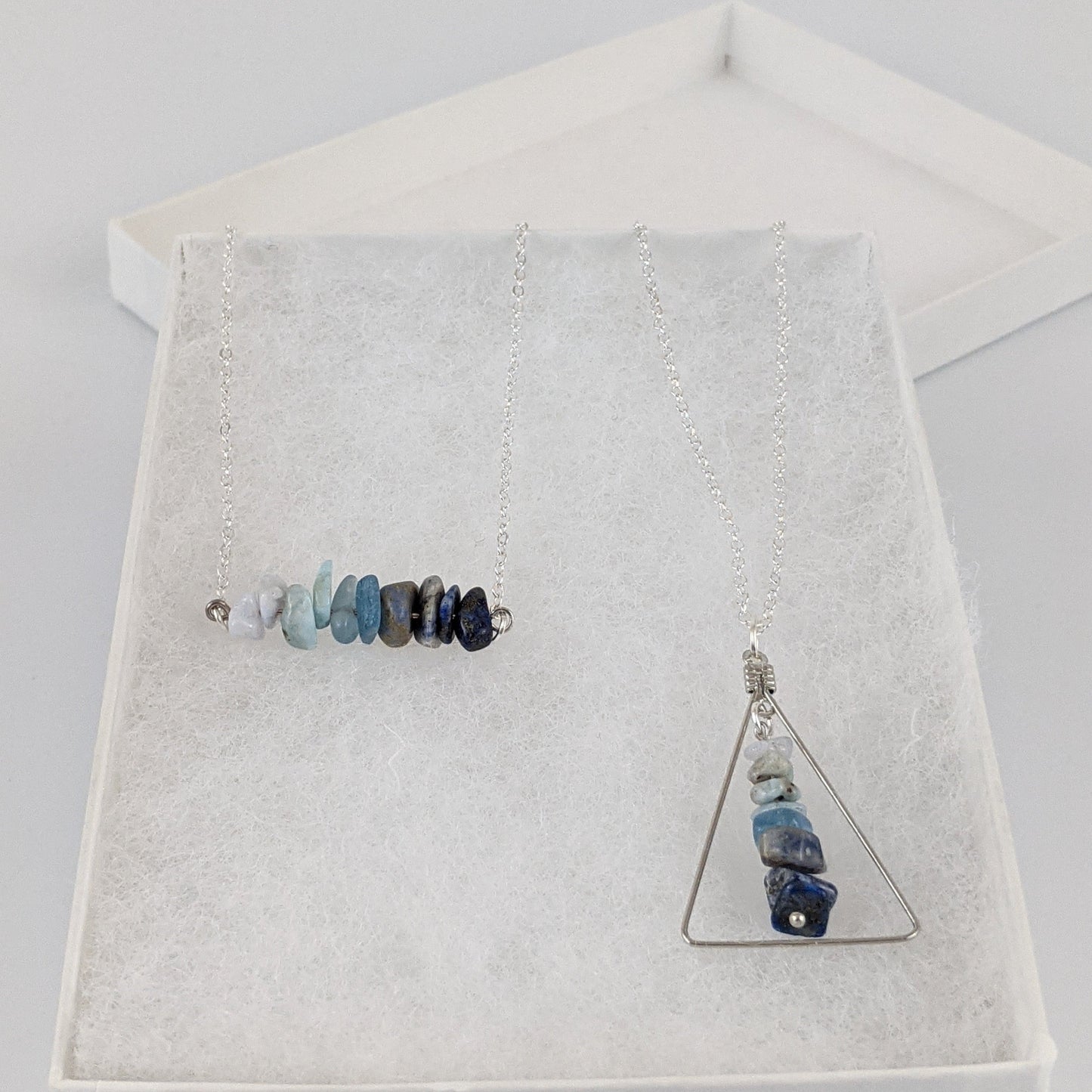 Good Vibes: Harmony and Gratitude Bar and Triangle Pendant Necklace Set
