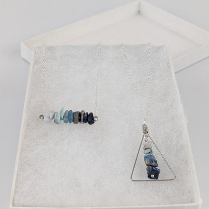 Good Vibes: Harmony and Gratitude Bar and Triangle Pendant Necklace Set