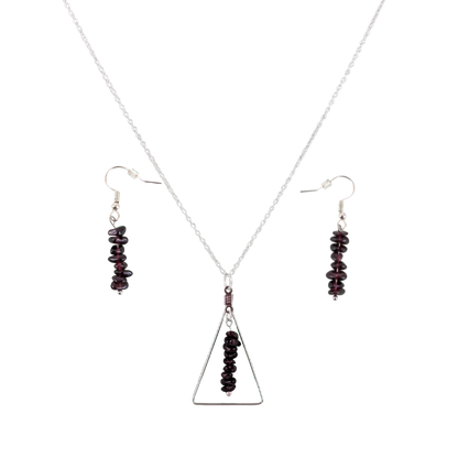Garnet Triangle Pendant and Dangle Earrings Set