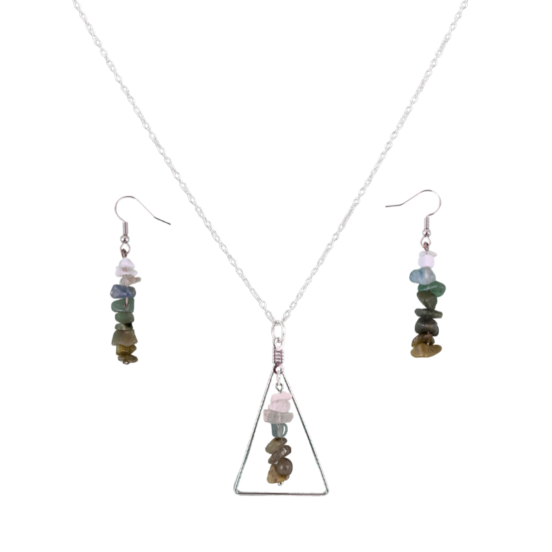 Taurus Triangle Pendant Necklace and Dangle Earrings Set