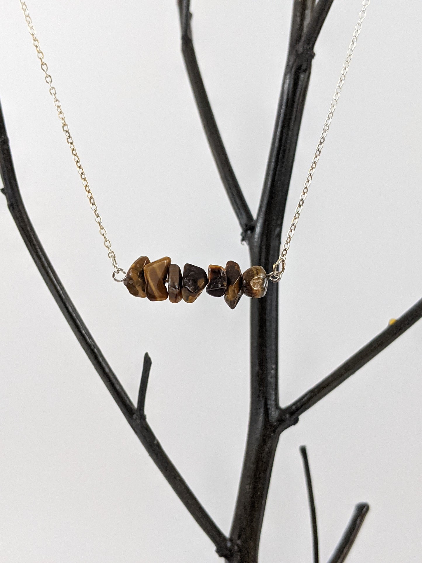 Tiger Eye Bar Necklace and Dangle Earrings Set