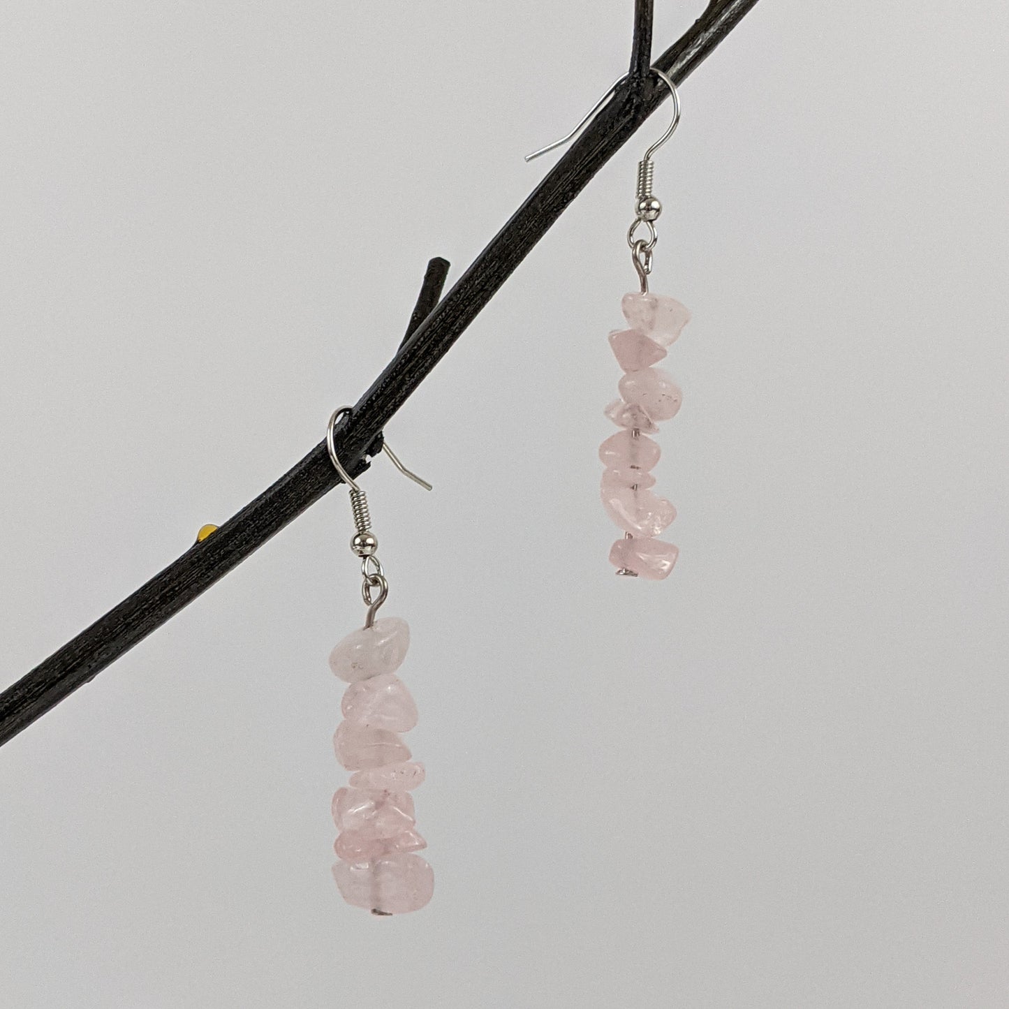 Rose Quartz Bar Necklace and Dangle Earrings Set