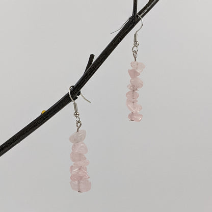 Rose Quartz Bar Necklace and Dangle Earrings Set