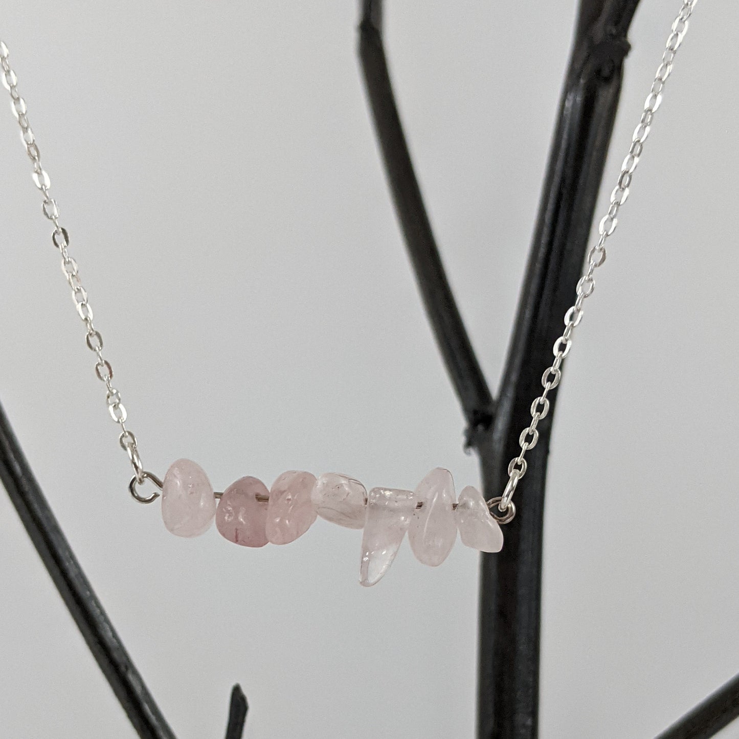 Rose Quartz Bar Necklace and Dangle Earrings Set
