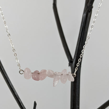 Rose Quartz Bar Necklace and Dangle Earrings Set