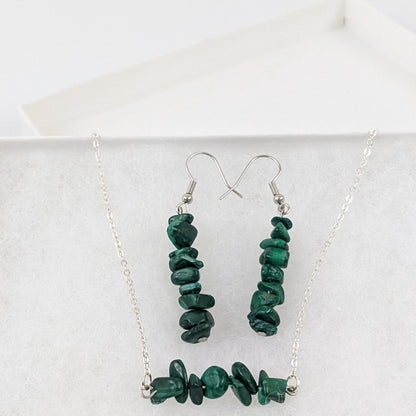 Malachite Bar Necklace and Dangle Earrings Set