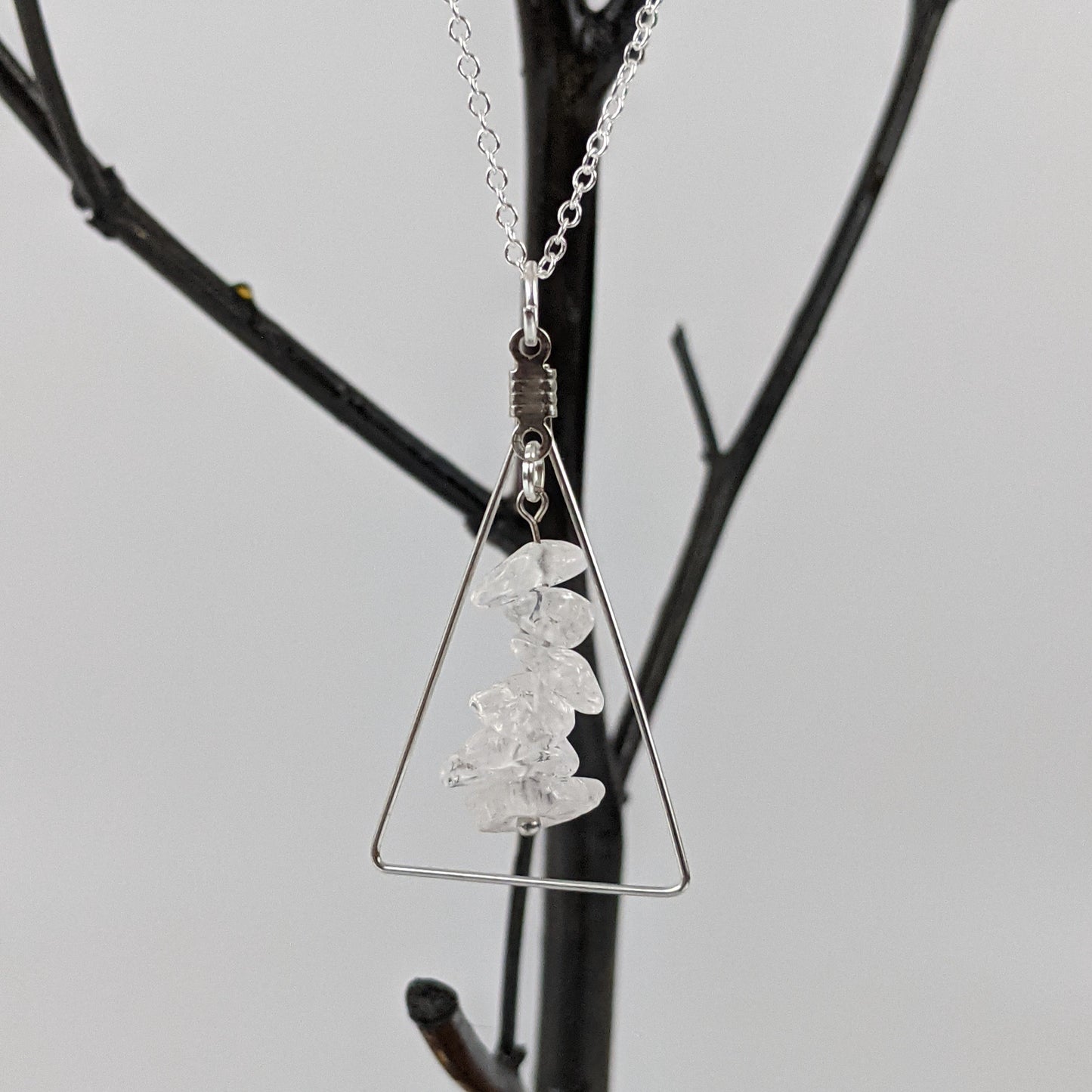 Crystal Quartz Bar and Triangle Pendant Necklace Set