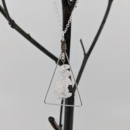 Crystal Quartz Bar and Triangle Pendant Necklace Set