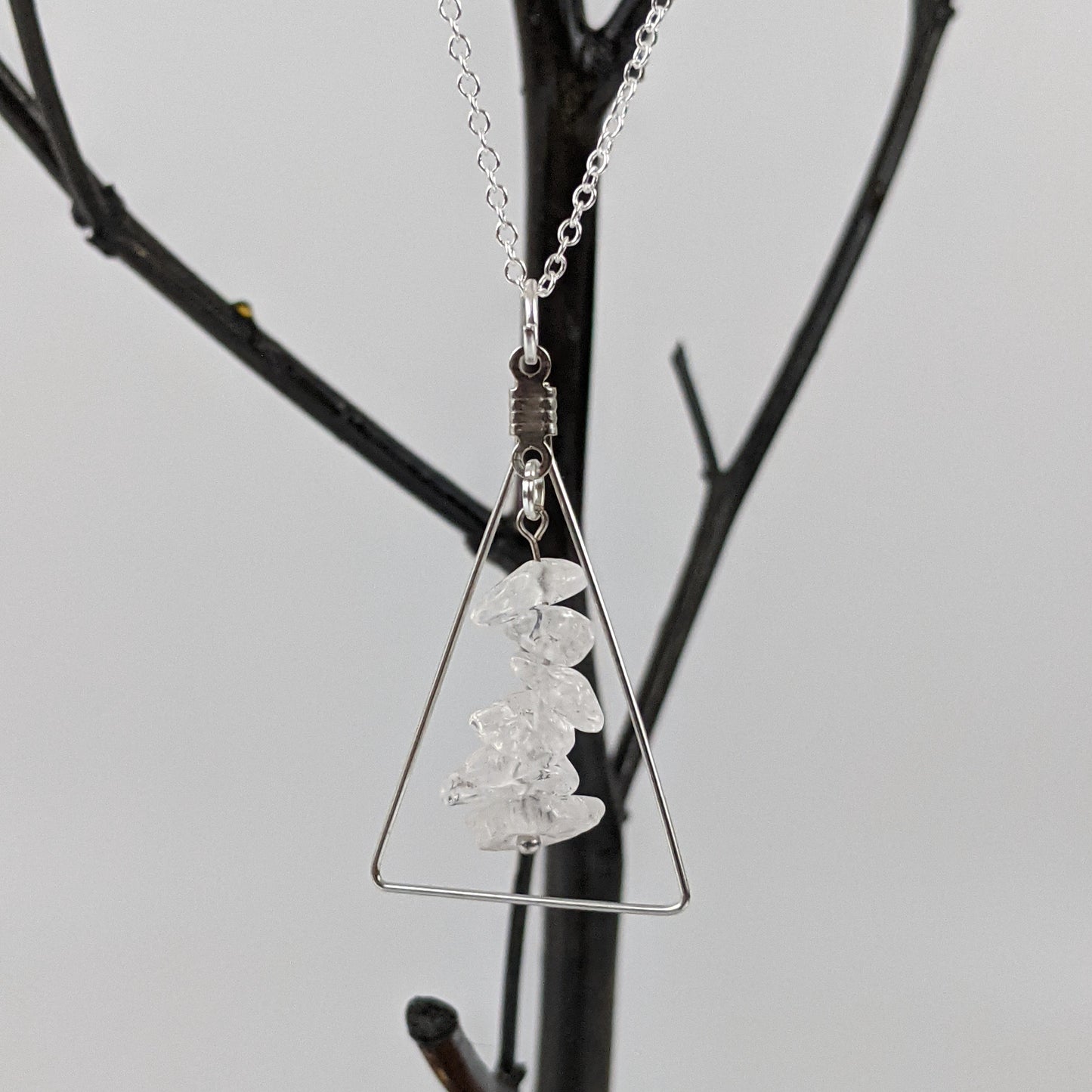 Crystal Quartz Triangle Pendant and Dangle Earrings Set