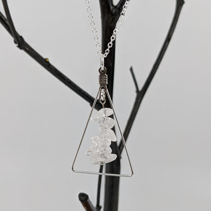 Crystal Quartz Triangle Pendant and Dangle Earrings Set