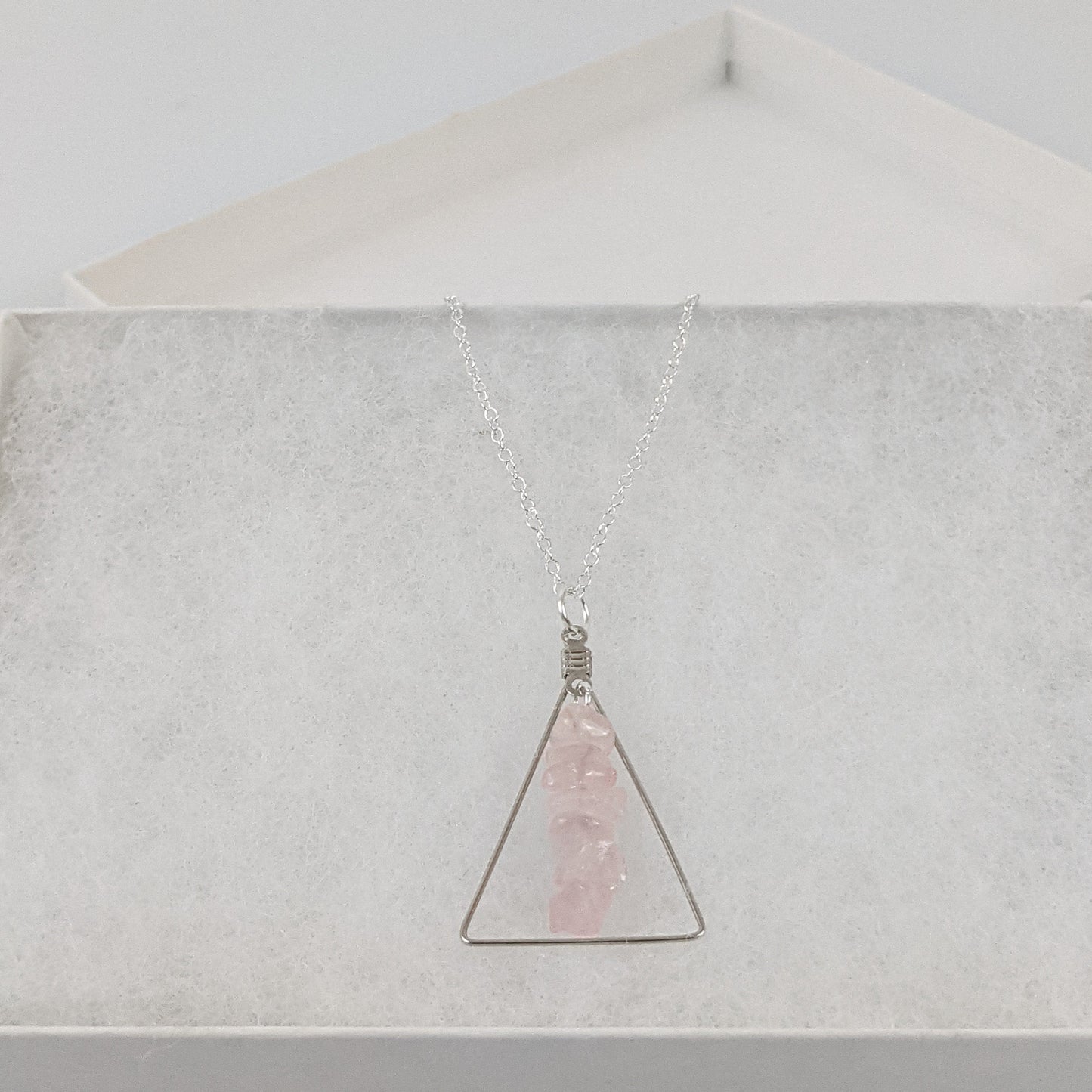 Rose Quartz Triangle Pendant Necklace