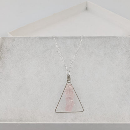 Rose Quartz Triangle Pendant Necklace