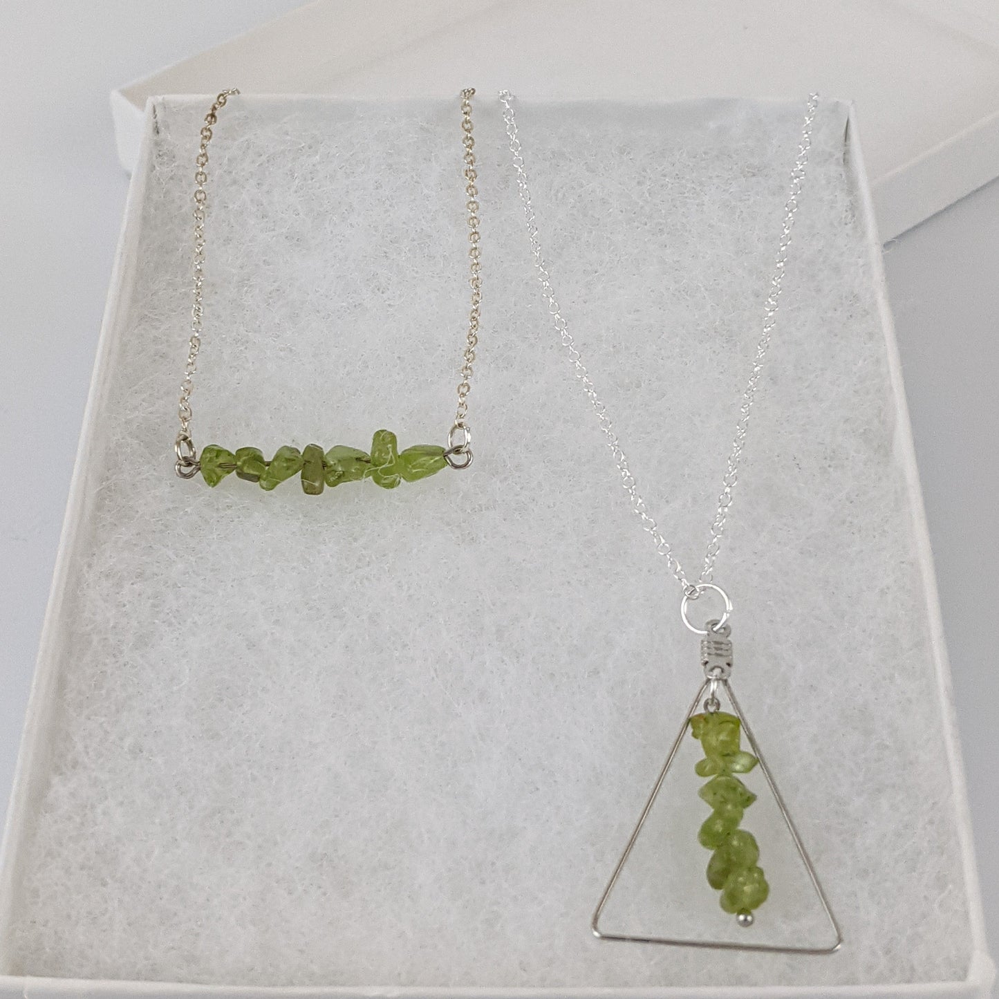Peridot Bar and Triangle Pendant Necklace Set