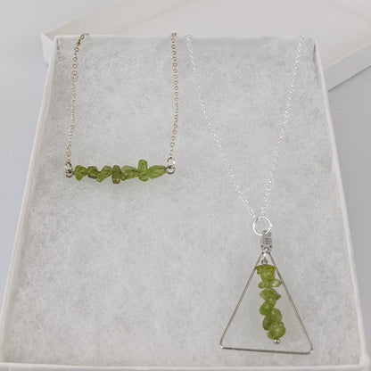 Peridot Bar and Triangle Pendant Necklace Set