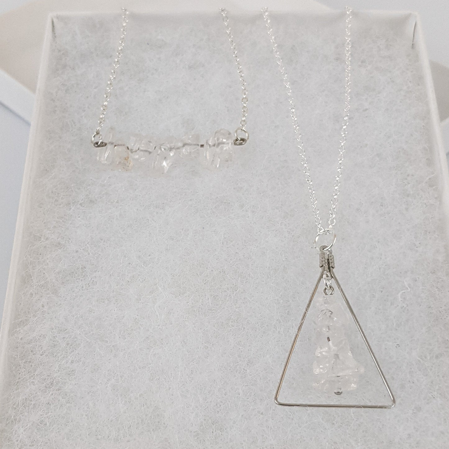 Crystal Quartz Bar and Triangle Pendant Necklace Set