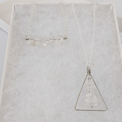 Crystal Quartz Bar and Triangle Pendant Necklace Set