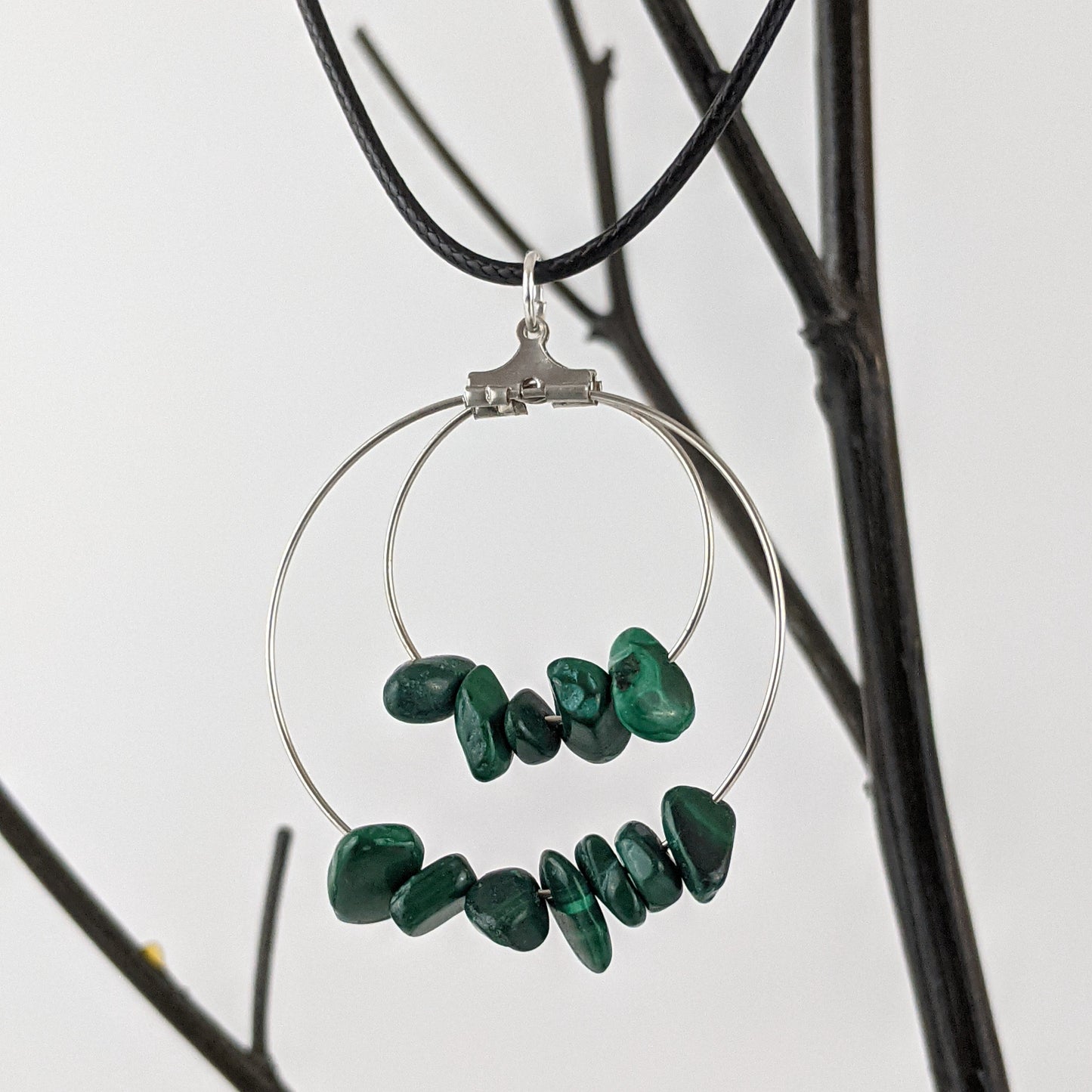 Malachite Double Circle Pendant Necklace