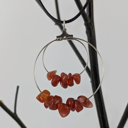 Red Carnelian Double Circle Pendant and Circle Hoop Earrings Set