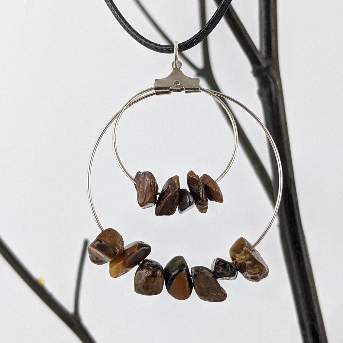 Tiger Eye Double Circle Pendant Necklace