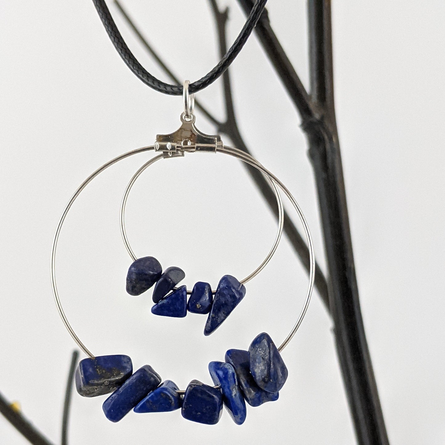 Lapis Lazuli Double Circle Pendant and Circle Hoop Earrings Set