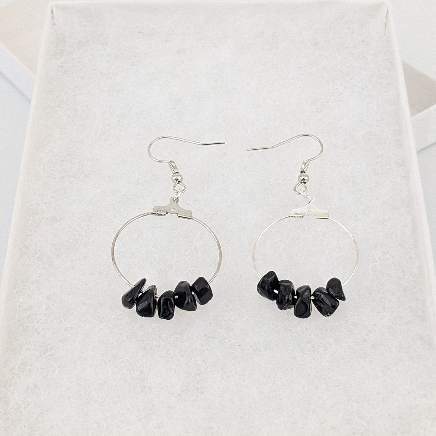 Black Agate Circle Hoop Earrings