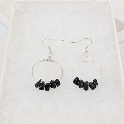 Black Agate Circle Hoop Earrings