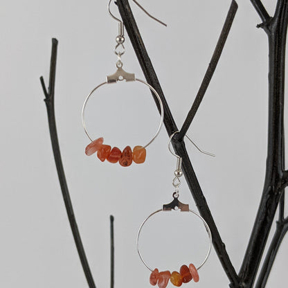 Red Carnelian Double Circle Pendant and Circle Hoop Earrings Set