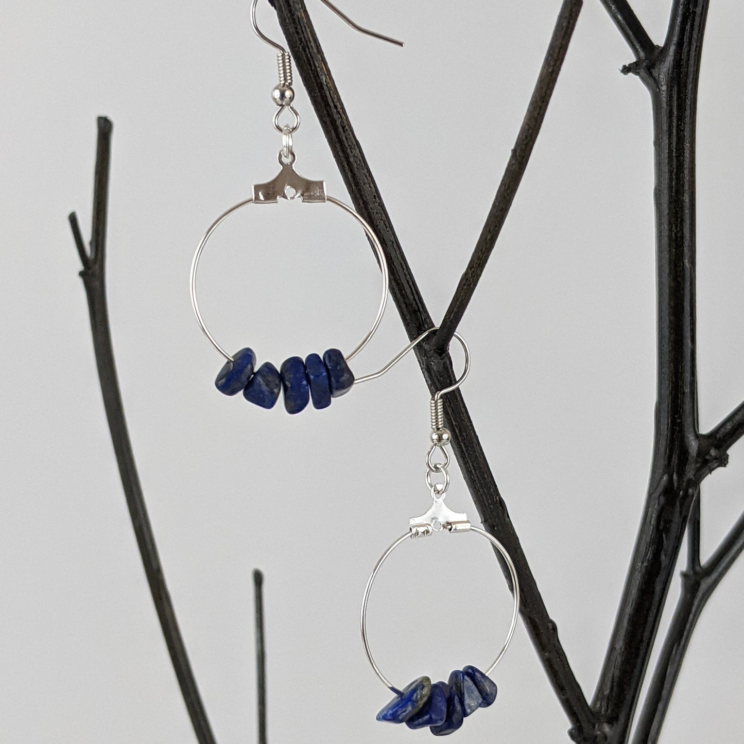 Lapis Lazuli Double Circle Pendant and Circle Hoop Earrings Set