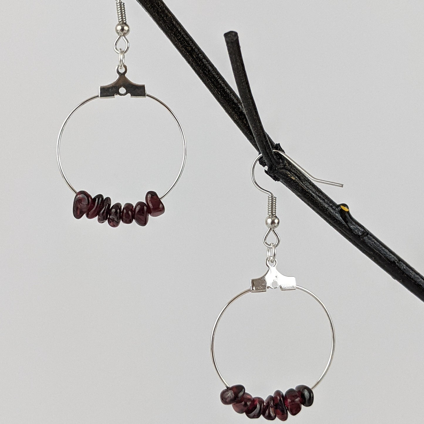 Garnet Circle Hoop Earrings
