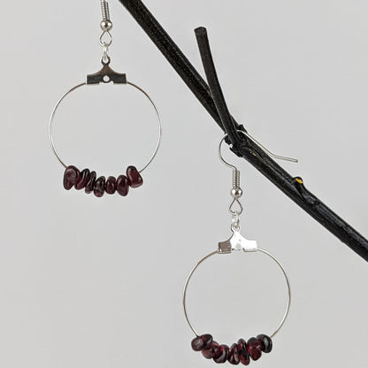 Garnet Circle Hoop Earrings